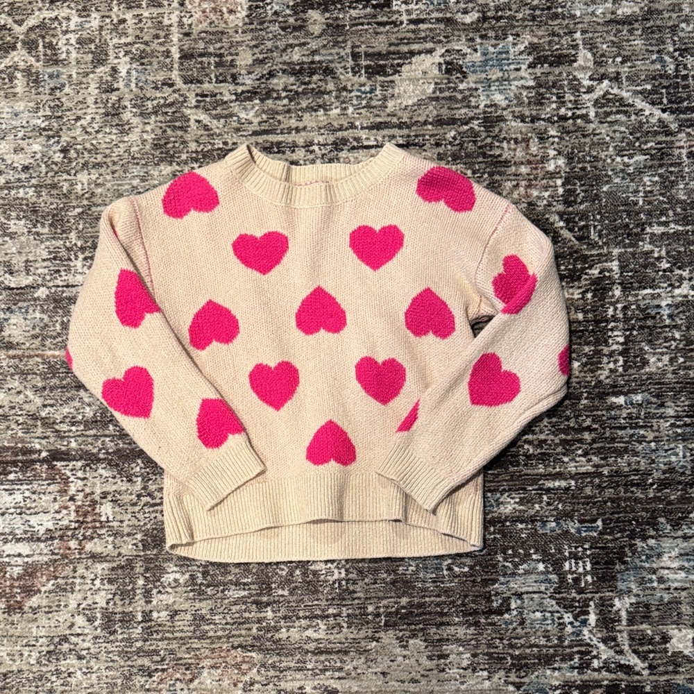 Cat & Jack Cream Sweater with Pink Hearts